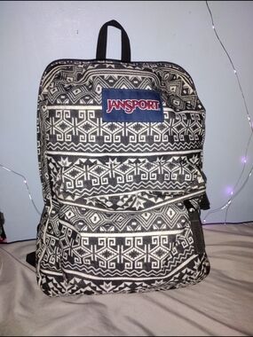 JanSport Black & White Geometric Pattern Backpack for Men